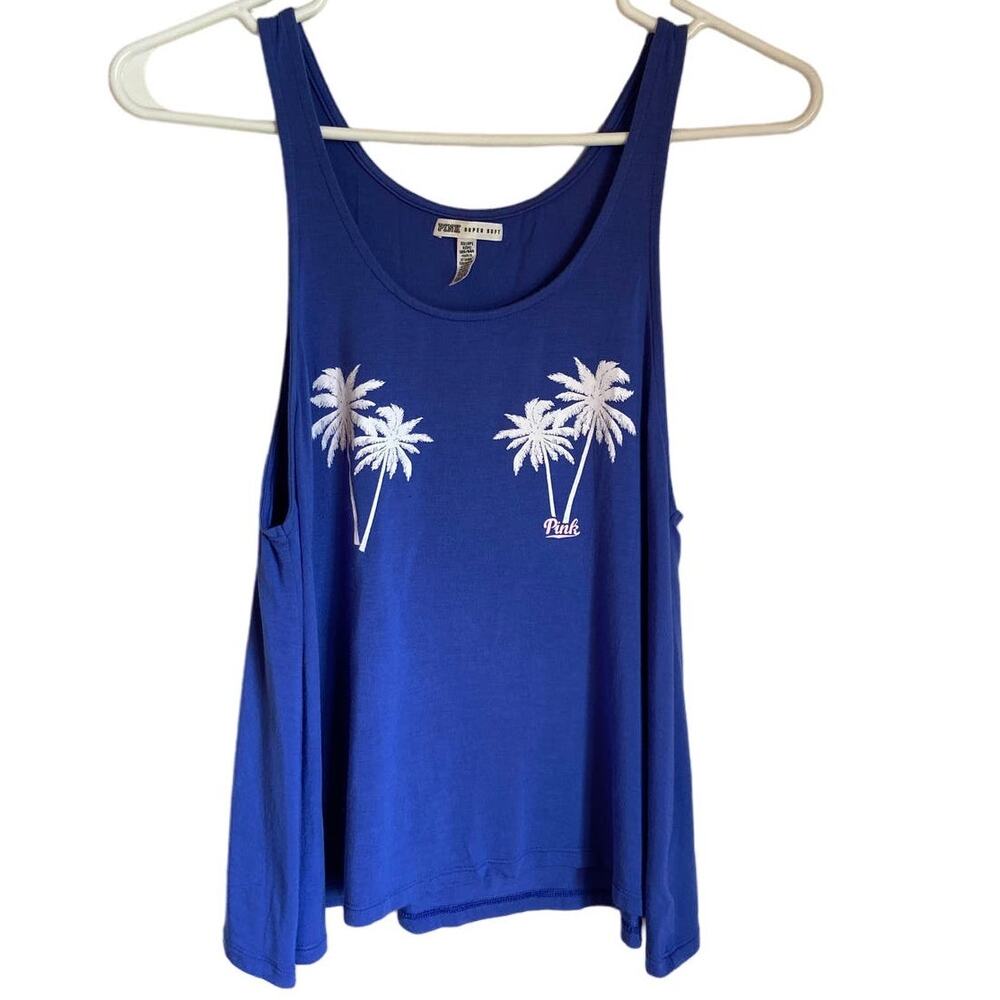 Pink Victoria's Secret Super Soft Blue Palm Tree Tank Top Size XS
